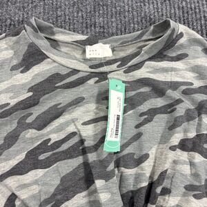 Dee Elly Fidelia Crop Knit Top Women XL Green Camo NWT Short Sleeve Twist Front